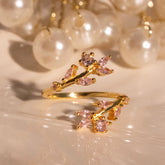 Rose Pink Flower Ring 925 Sterling Silver Adjustable Band Ring Best Gift for Her October Birthstone